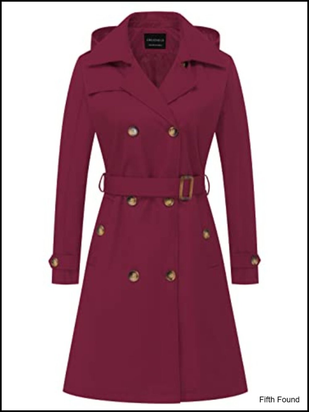 Women's Long Double-Breasted Classic Lapel Belted Trench Coat with Detachable